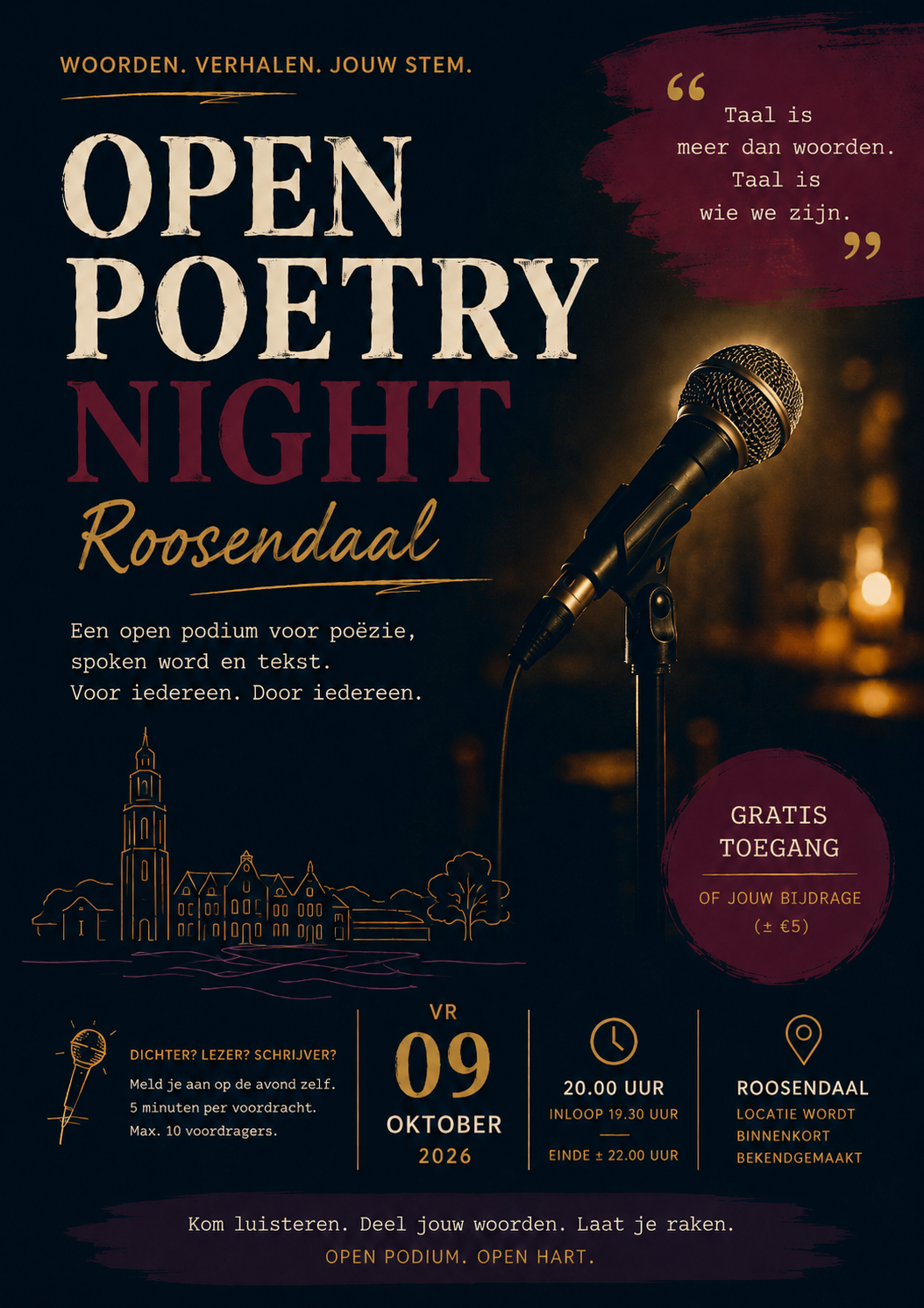 Flyer van Open Poetry Night Roosendaal